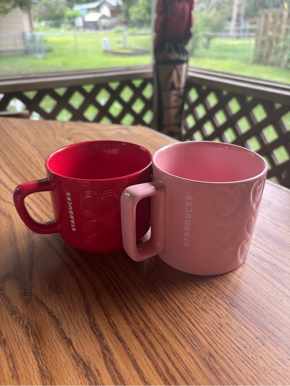 Starbucks Red and Pink Heart Embossed Ceramic Mug Duo